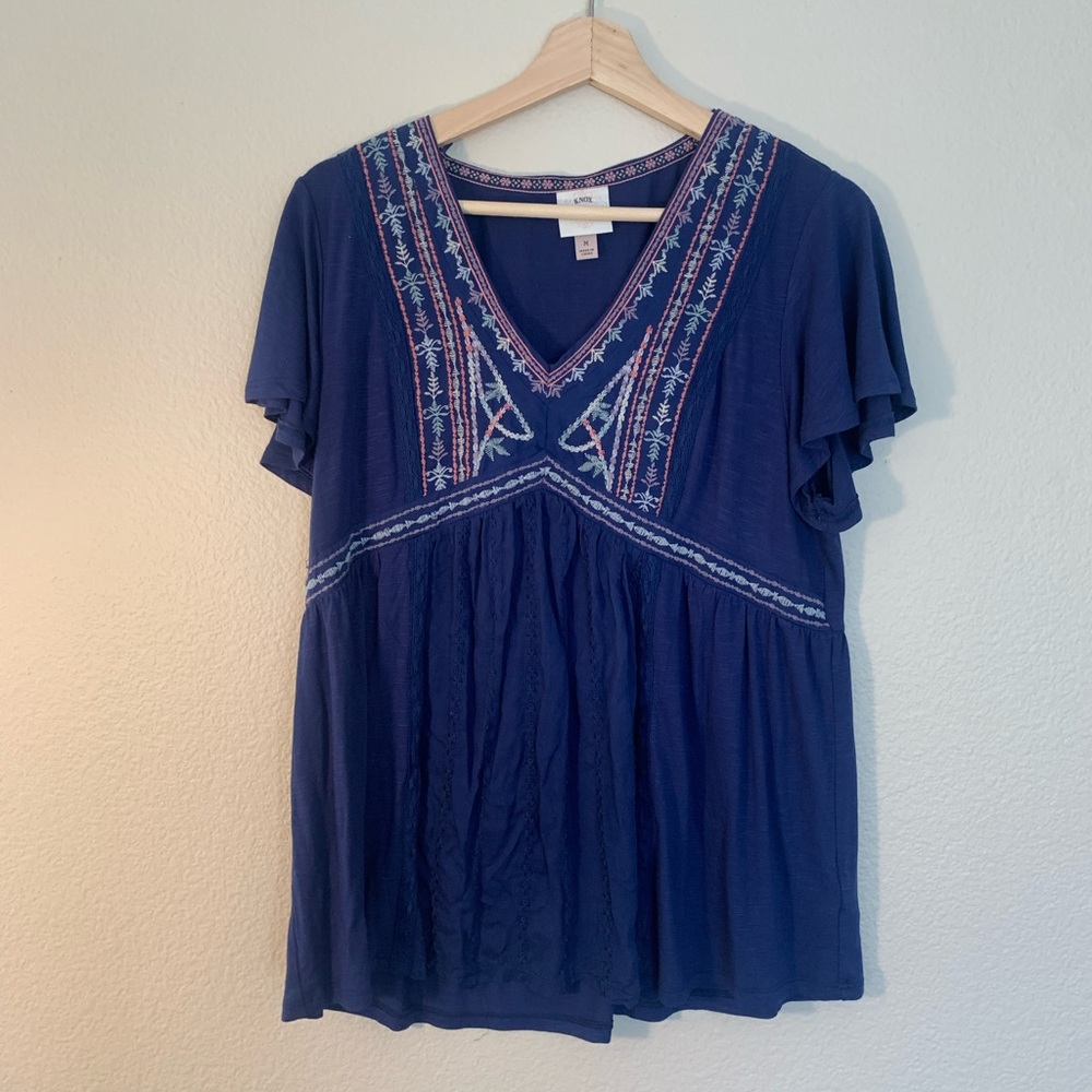 NWOT Knox Rose - Navy Embroidered Boho Top